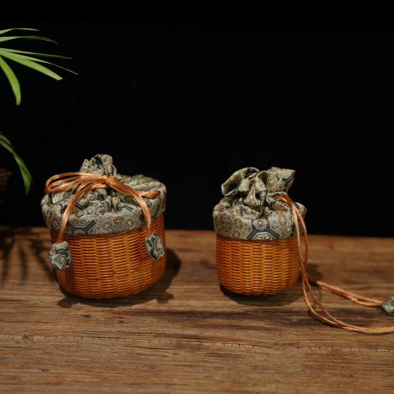 中式手工宋锦竹编杯篓主人茶具收纳茶壶笼旅行便携锦布袋子精致