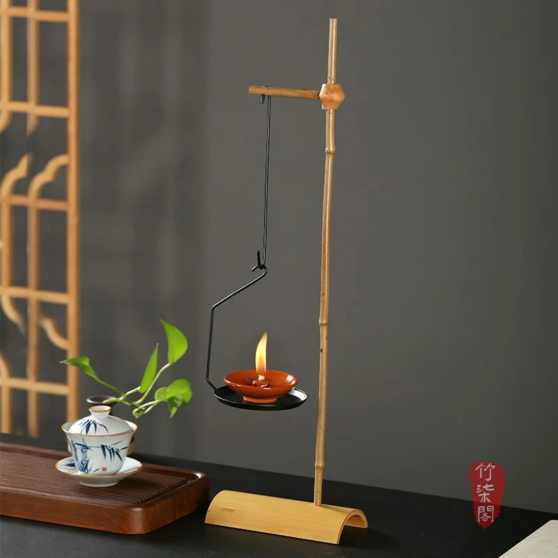 铁艺烛台云妃竹灯盏酥油灯自在钩倒流香器禅意茶室书房摆件