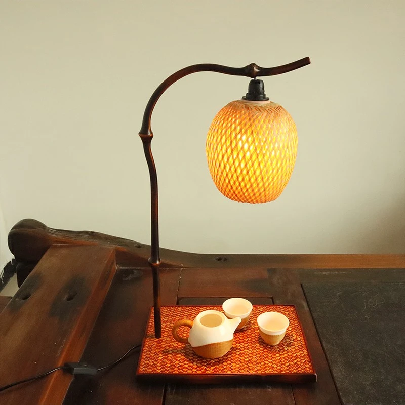 中式筇竹仿古竹编台灯客厅卧室灯笼禅意复古竹制工艺品摆件