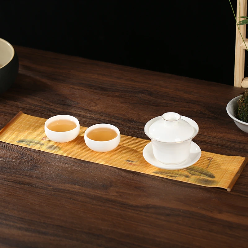 中式手工竹制竹丝禅意茶席杯垫茶桌隔热垫泡茶席防水桌布茶巾茶帘