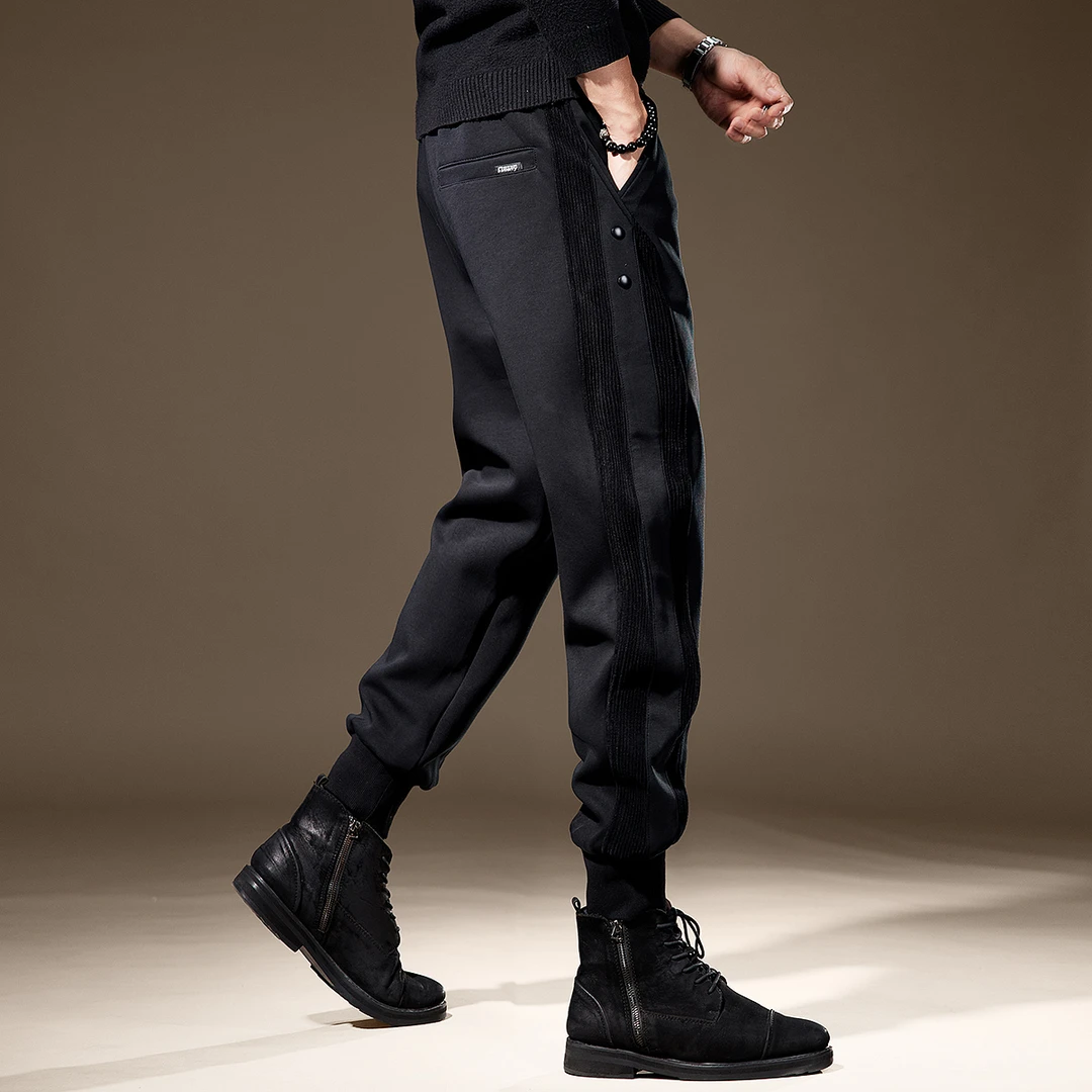 高端美式运动休闲卫裤男士宽松束脚秋季新款弹力灯芯绒拼接裤子男