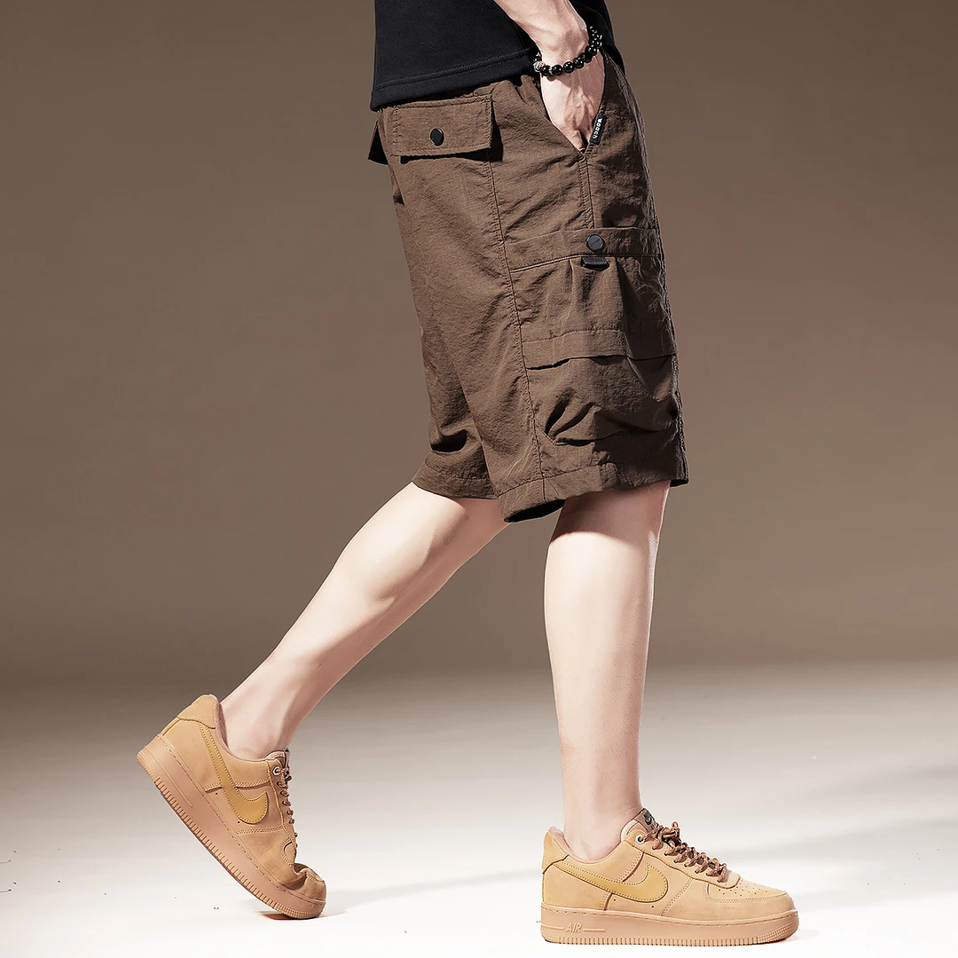 VUAS美式潮牌凉感透气工装短裤男夏季冰丝宽松运动户外休闲五分裤