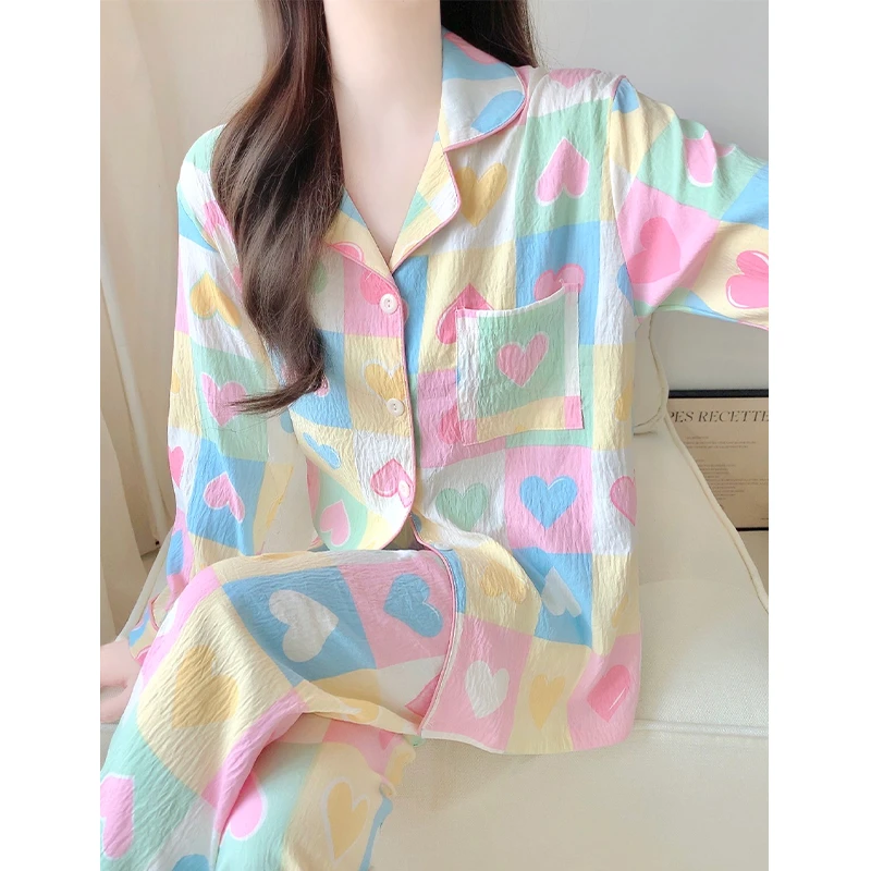多巴胺甜美云朵棉睡衣女春秋季2024新款长袖长裤两件套家居服早秋