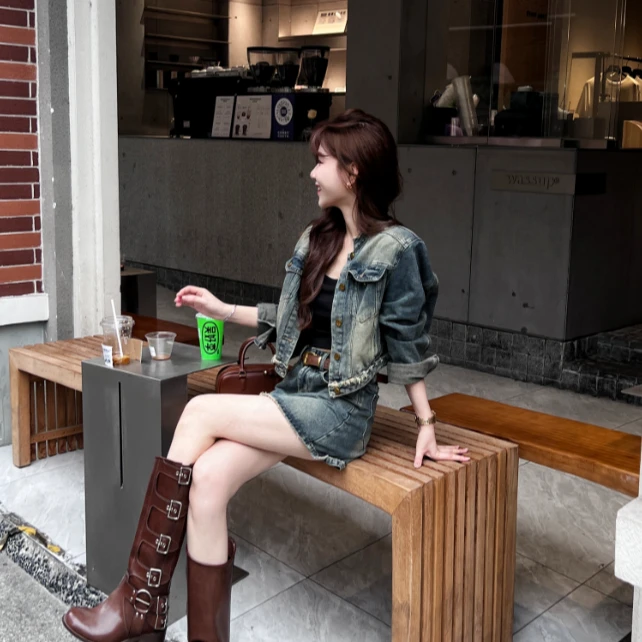 【早春】《美式潮牌》复古牛仔裙两件套(裙子自带安全裤，配腰带)D27#