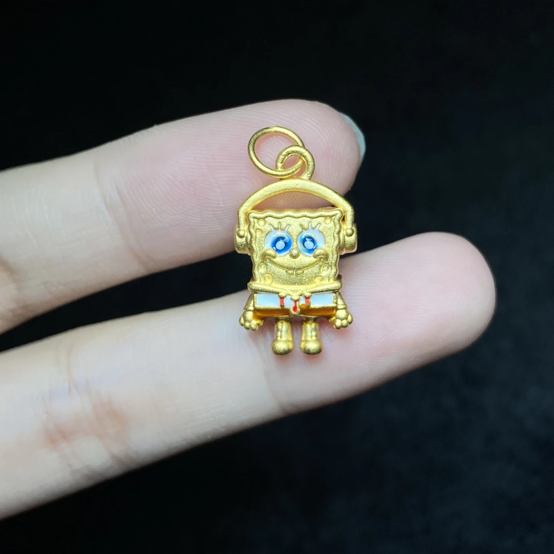 足银银制品 【小北专属】足银海绵宝宝吊坠8H90X15【带皮绳】