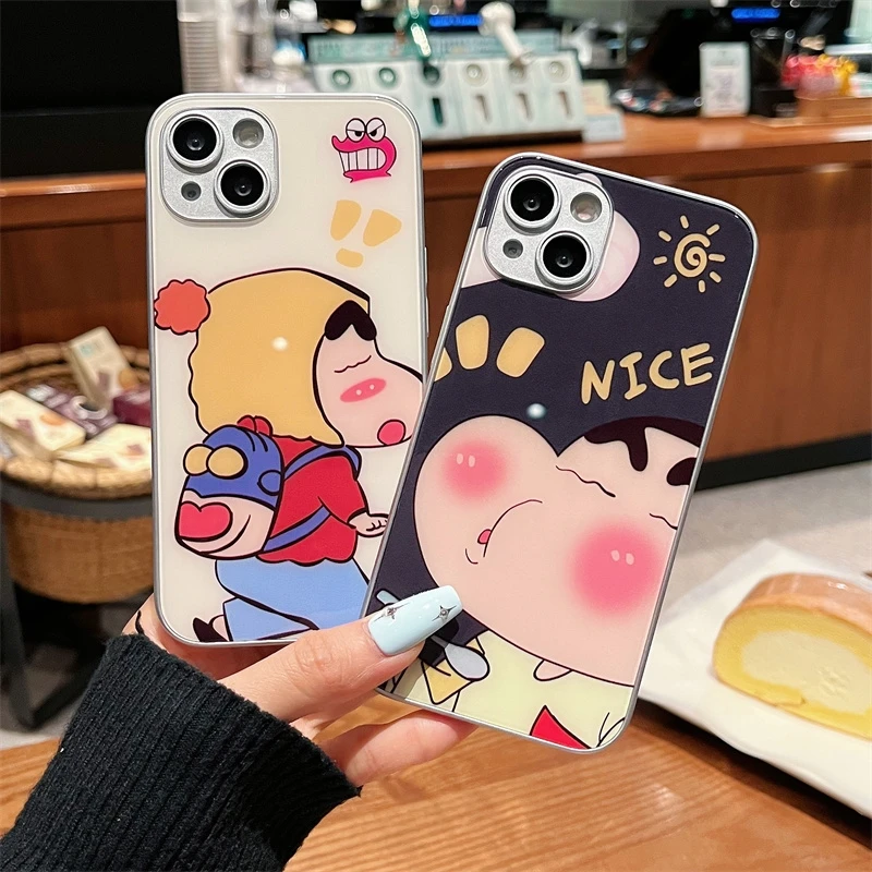 卡通背包小新创意适用iPhone15/vivo/oppo/华为全包软边玻璃壳女