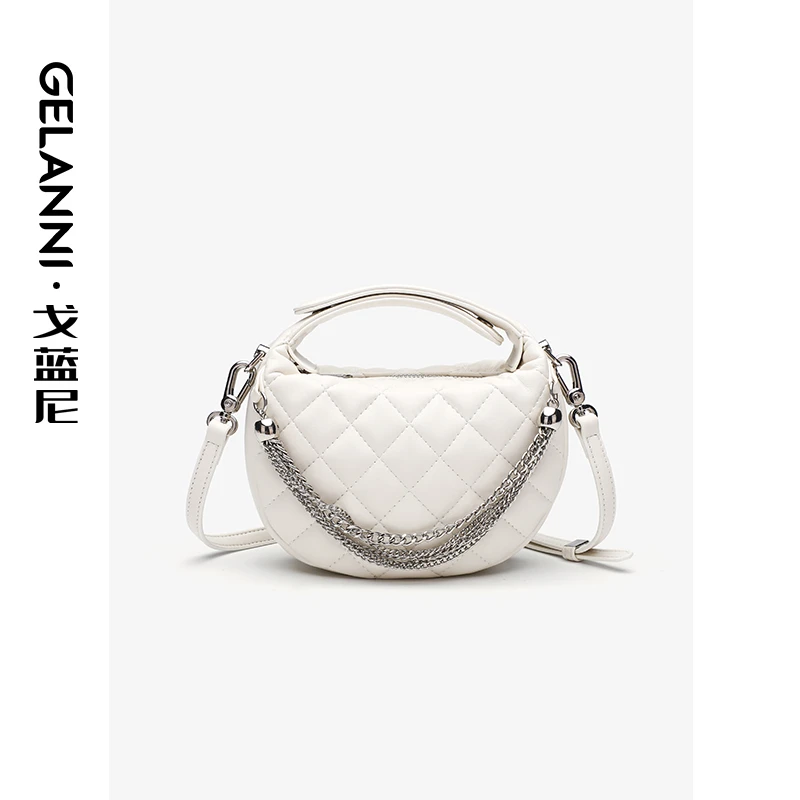 GELANNI菱格月牙流苏单肩包GLN2476902白色