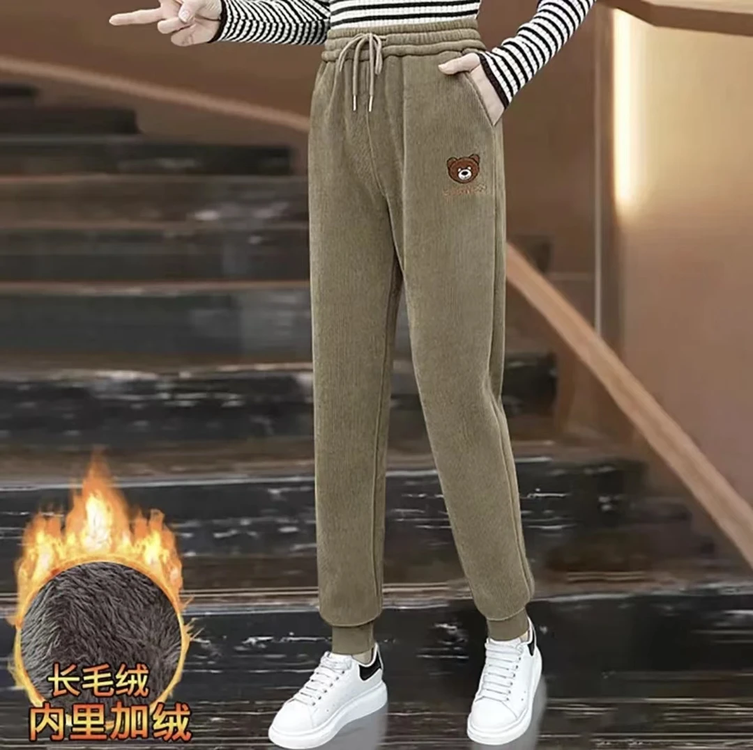 22225春秋季新款加绒（常规）时尚百搭遮肉显瘦小熊束脚休闲裤女裤