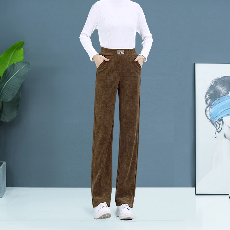 加绒加厚裤子女2024新款春秋冬季高腰直筒裤显瘦休闲裤窄版阔腿裤