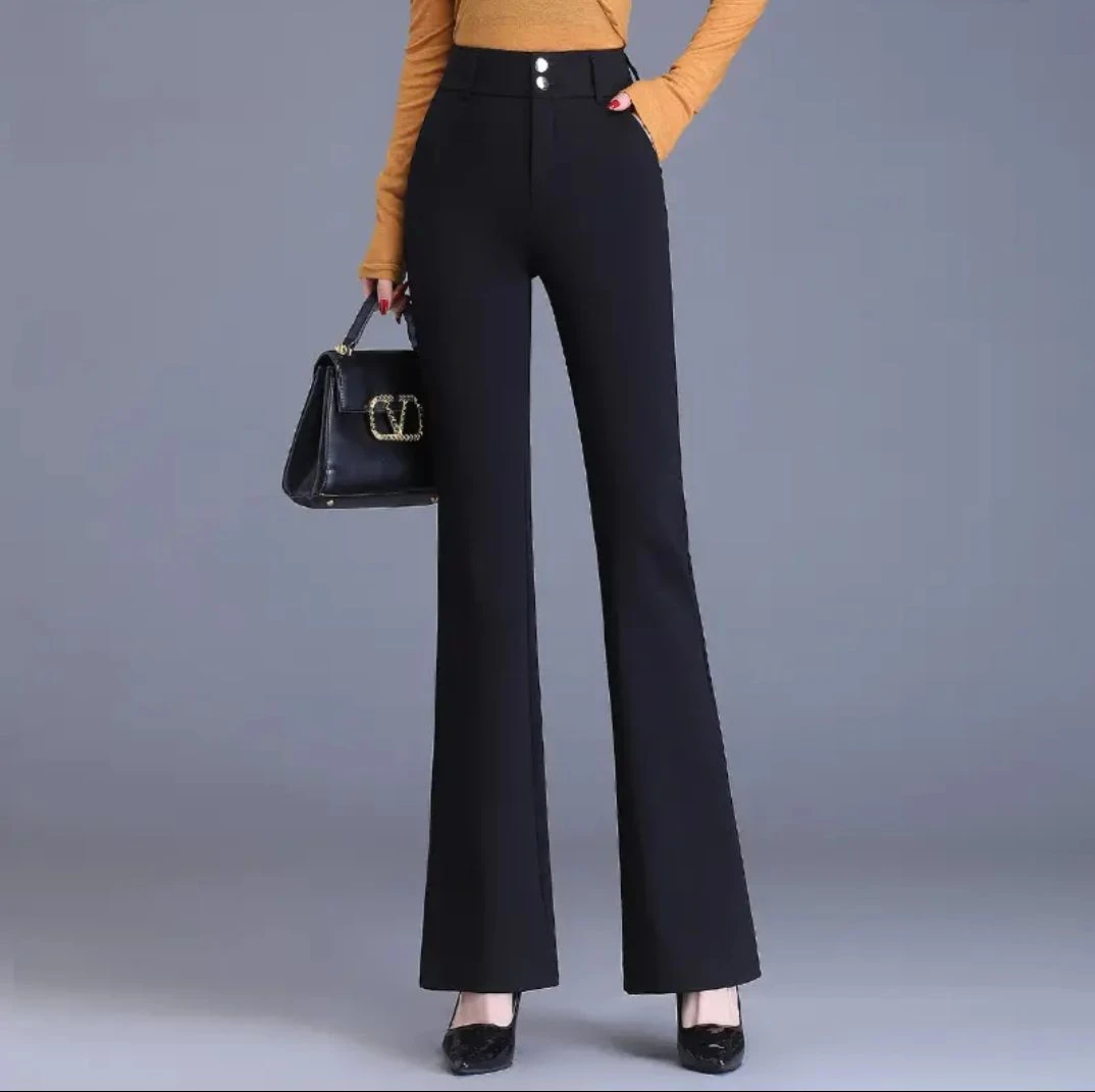 2025春秋季新款加绒保暖弹力修身显瘦休闲微喇女垂感高腰百搭女裤