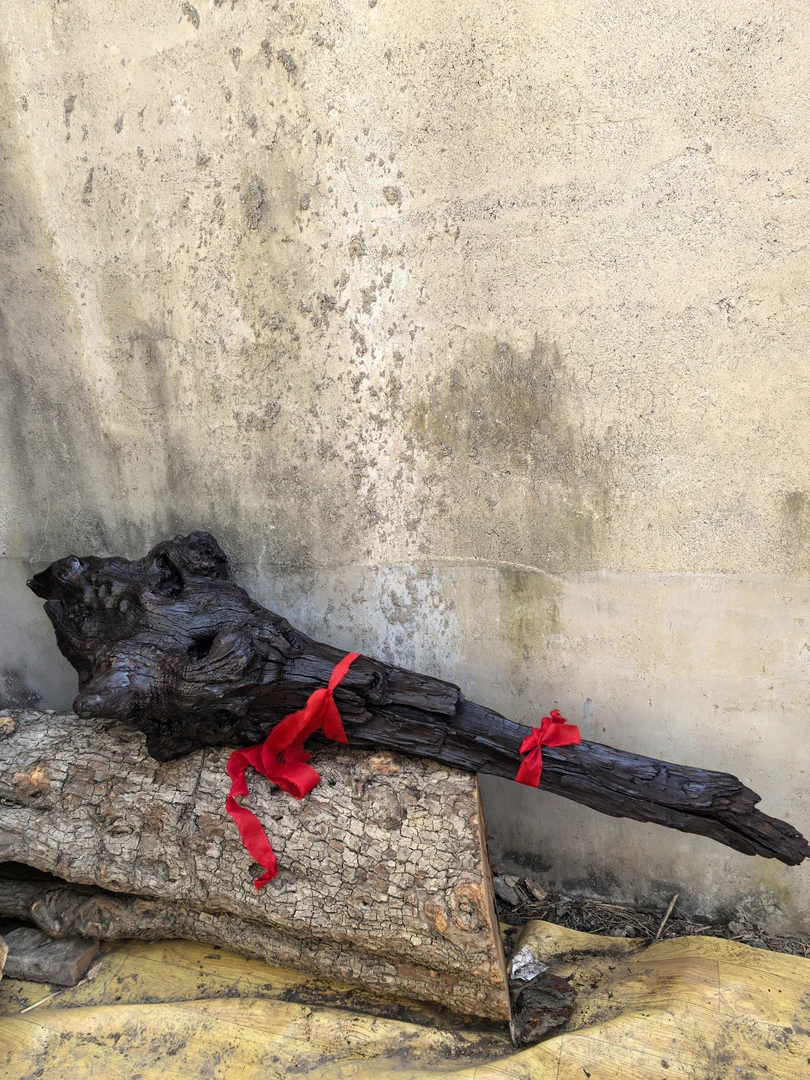 雷击枣木玉化料凰血龙头摆件