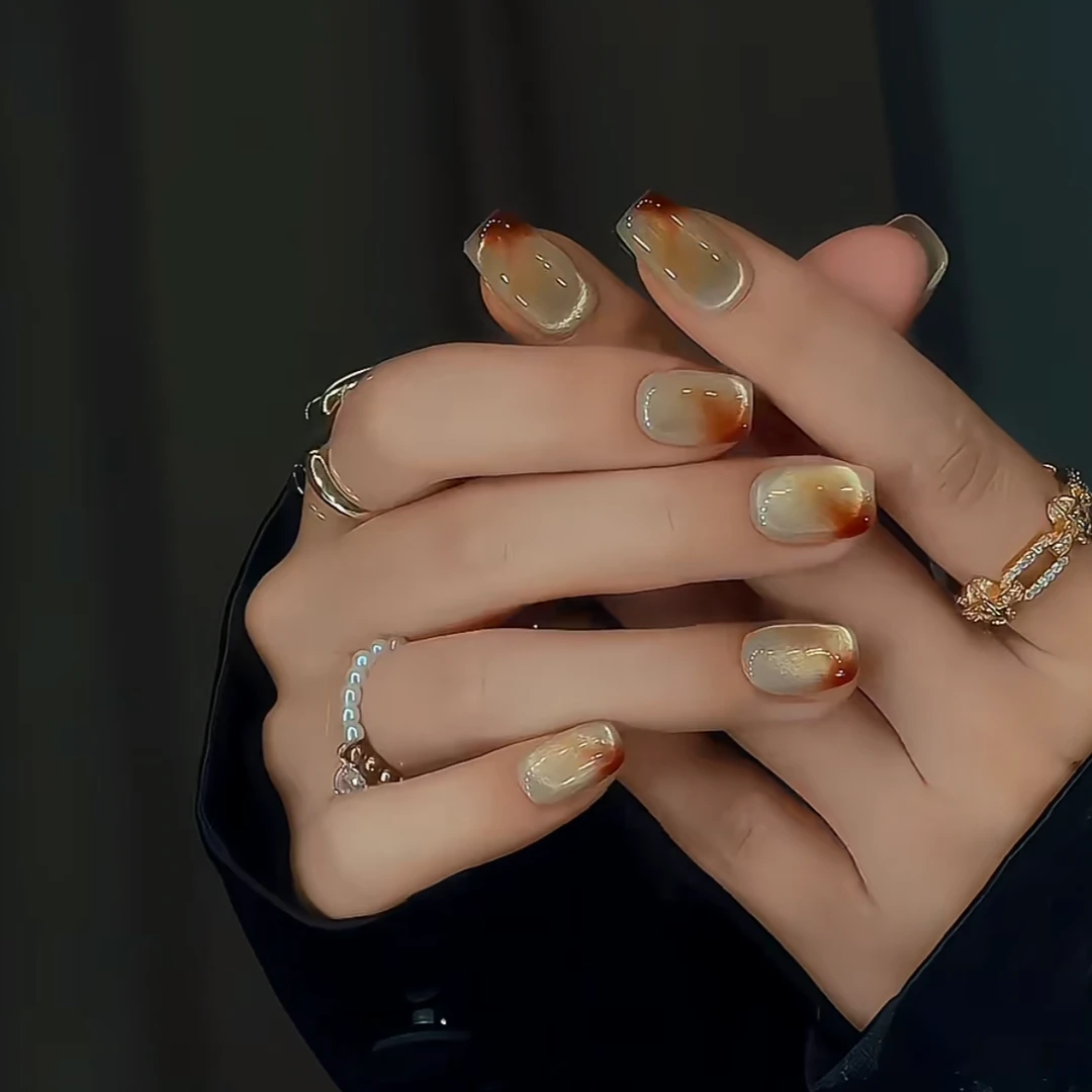 「S1888」高级显白晕染光圈猫眼纯手工穿戴甲 18种甲型定制