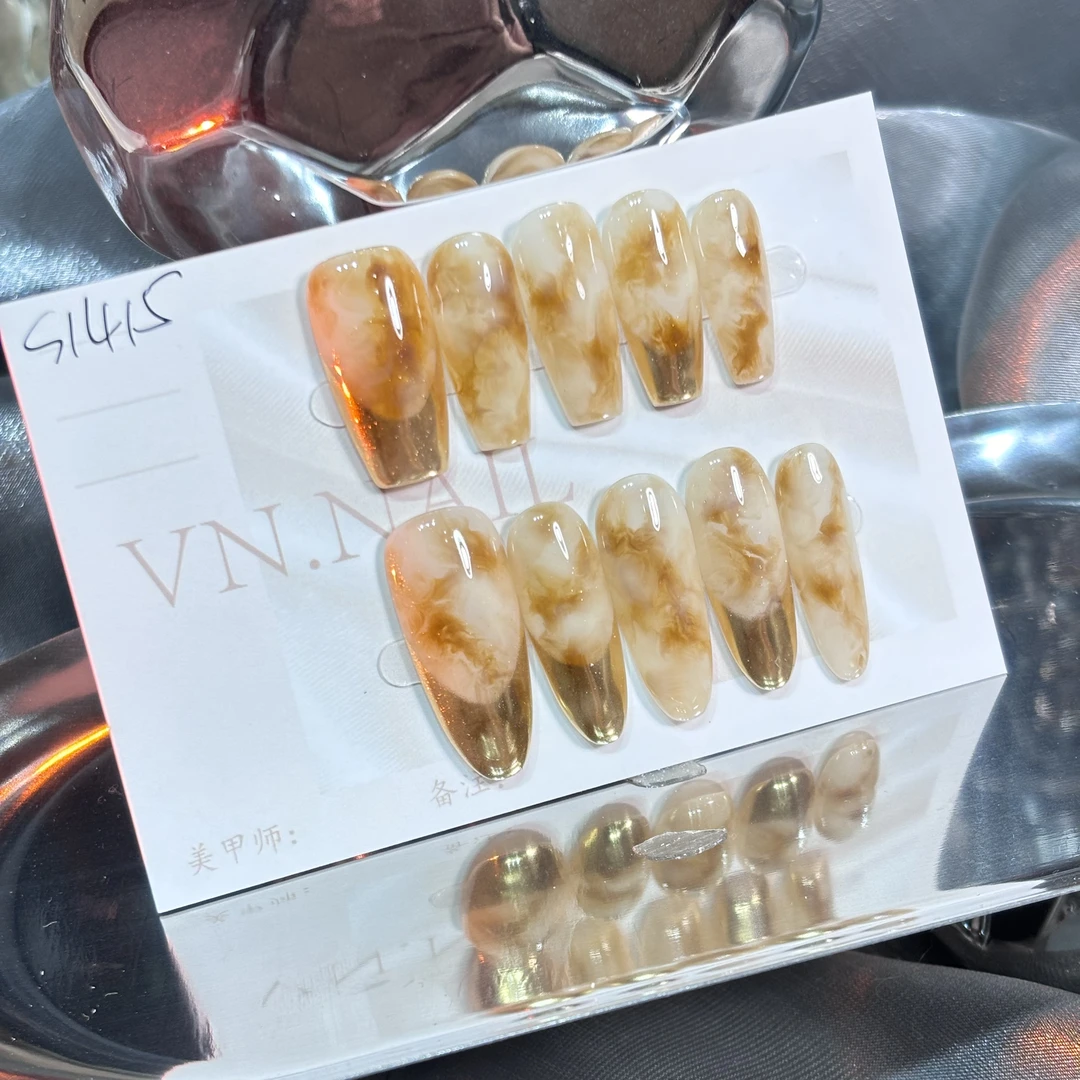 「S1415」咖色晕染高级感金属法式纯手工穿戴甲 18种甲型定制