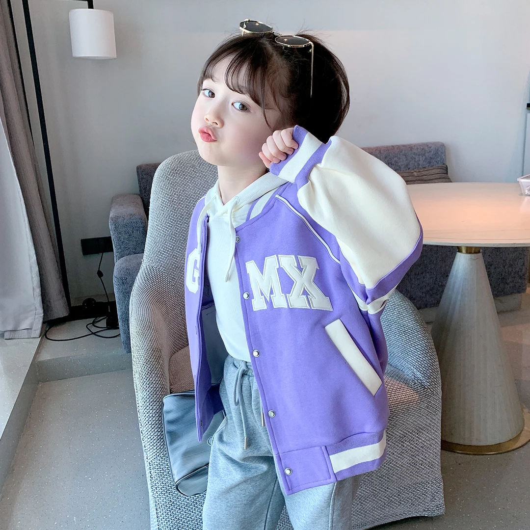 女童秋装外套秋季新款儿童宝宝韩版洋气宽松百搭拼色棒球服Y22320