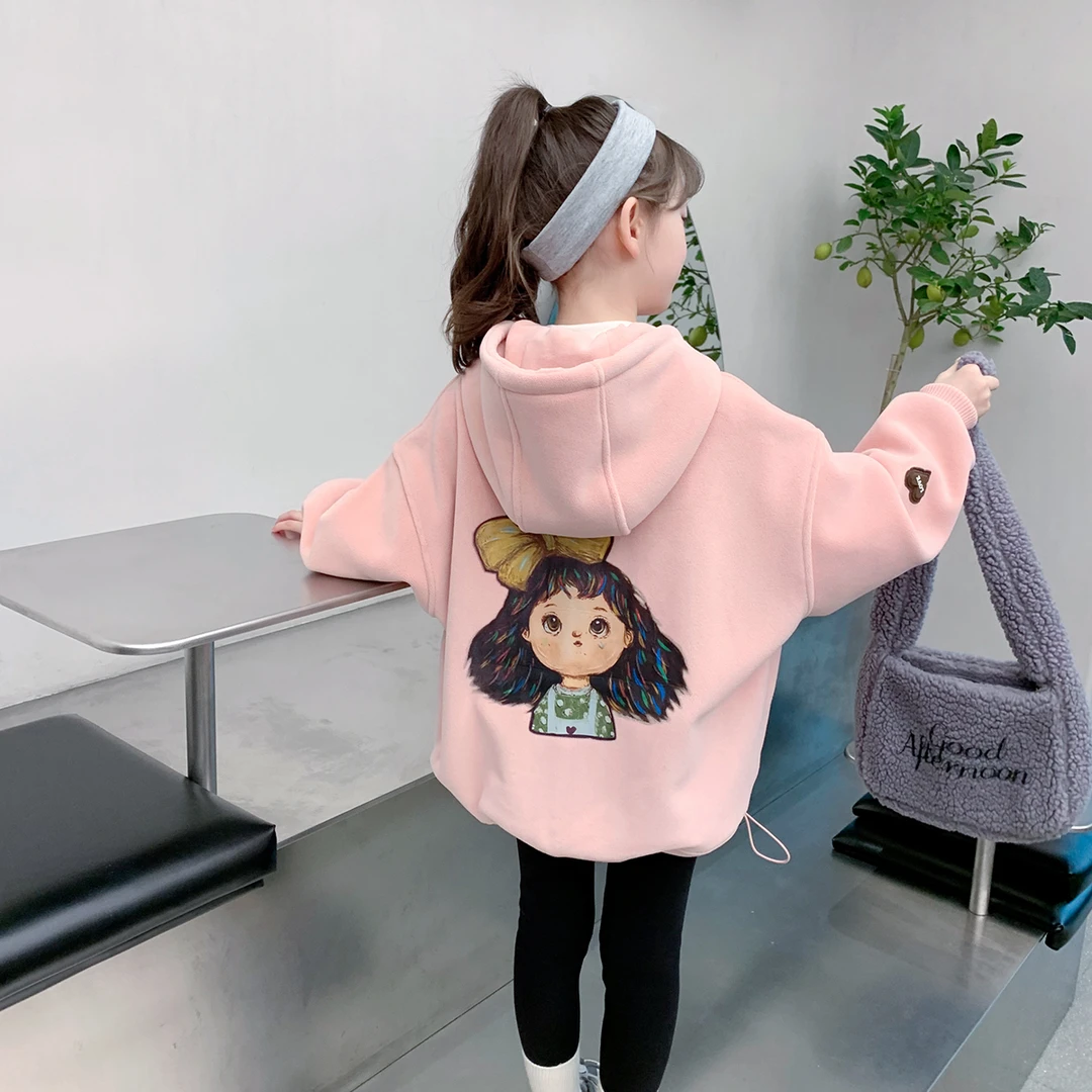 女童冬季外套2023冬装宝宝洋气韩版加厚连帽加绒外衣Y23340