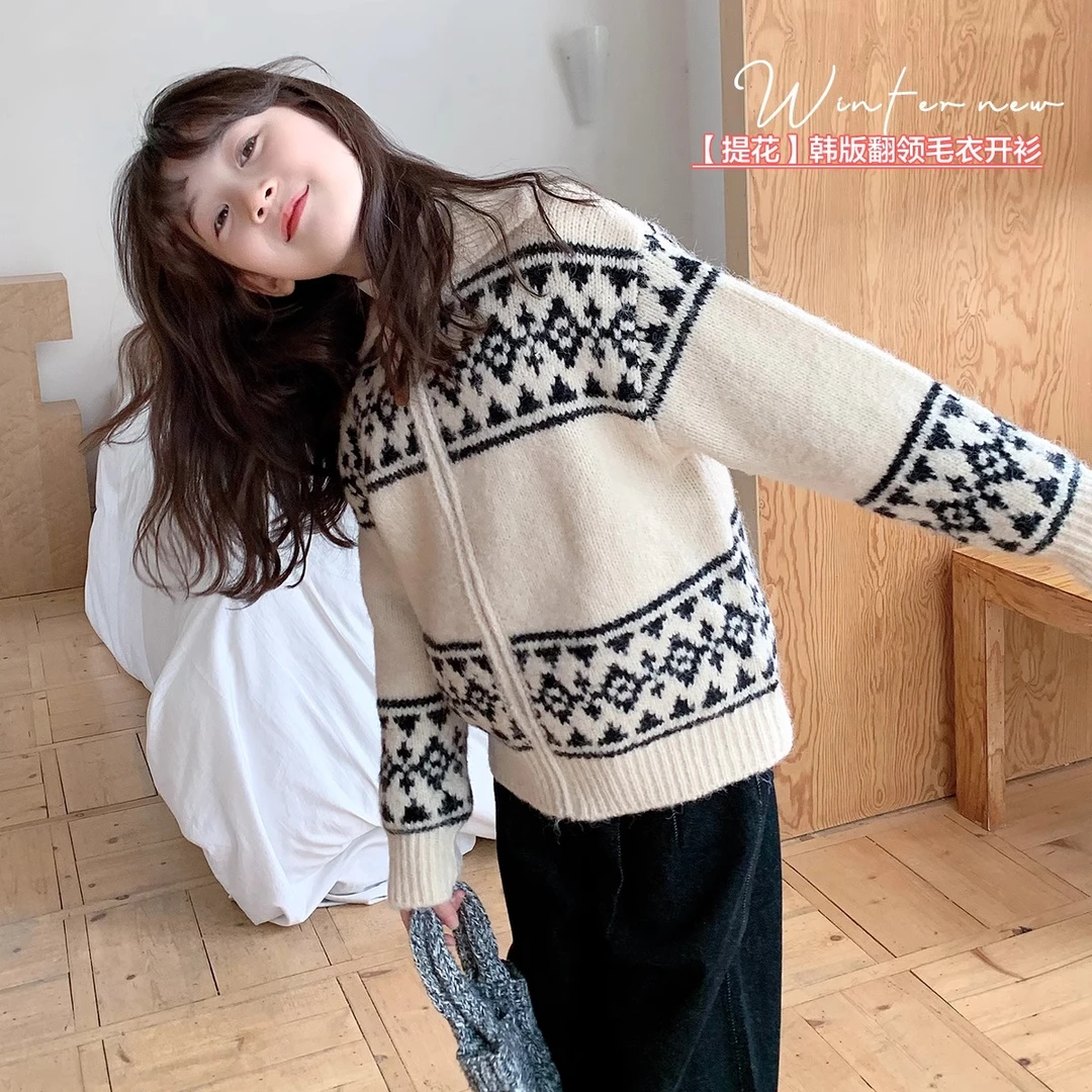 童装秋装新女童洋气针织开衫儿童宝宝宽松春秋季撞色毛衣潮A24322