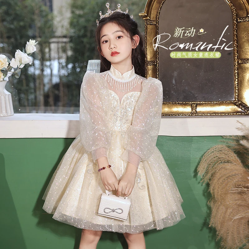 女童2024秋季新款连衣裙小女孩主持人蓬蓬纱生日花童礼服表演裙子