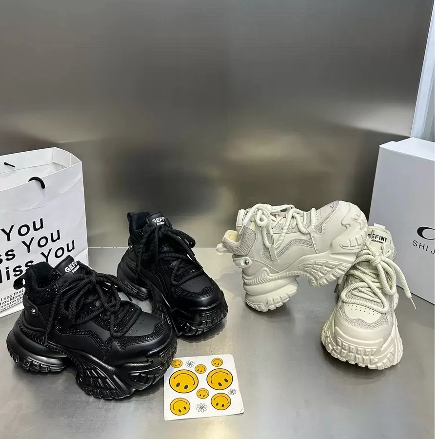 松糕底爆款老爹鞋女款2024新款厚底加绒保暖水砖增高运动鞋k66-7