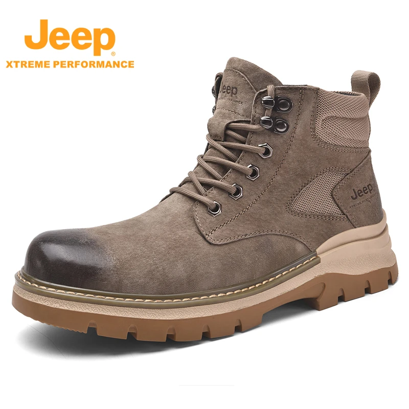 JEEP/吉普马丁靴男款英伦风真皮工装靴增高机车靴秋冬登山靴百搭