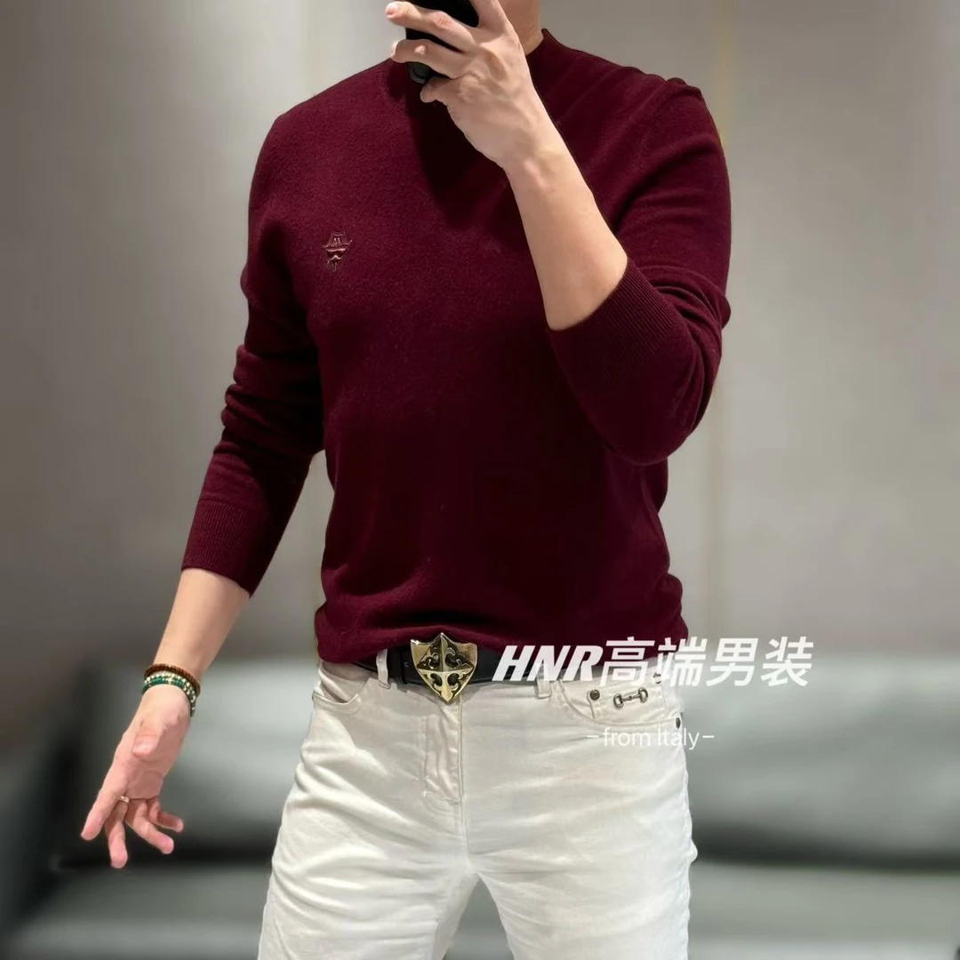 【山羊绒】老爷头图案胸标新款男士气质时尚长袖羊绒衫8752