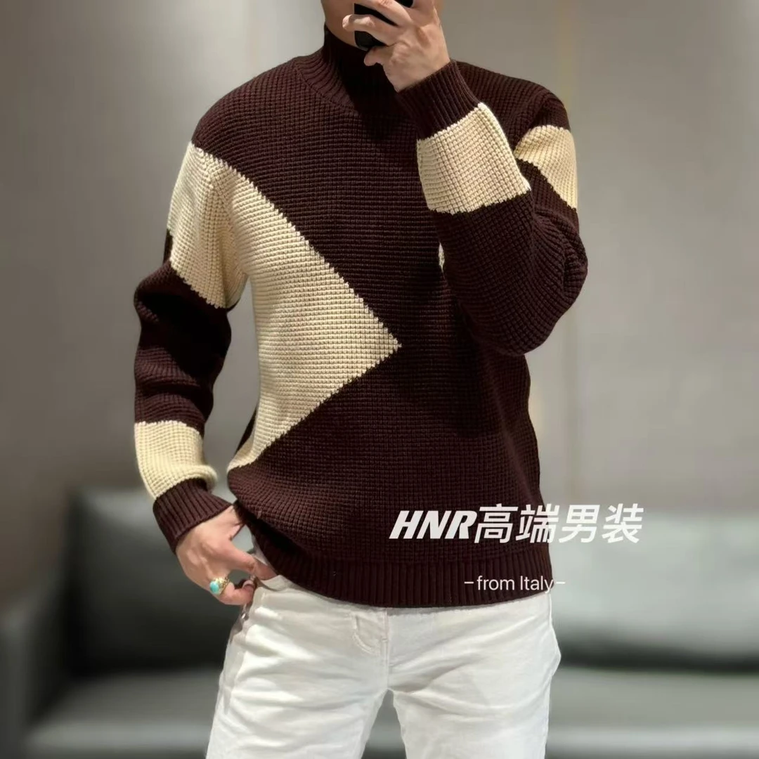 个性双色拼色设计款时尚潮流休闲百搭针织衫Q07