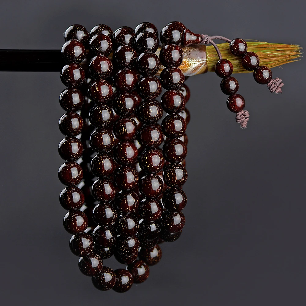 星玺印度小叶紫檀手串8mm108颗高油密泥料爆满金星款男女通佩戴