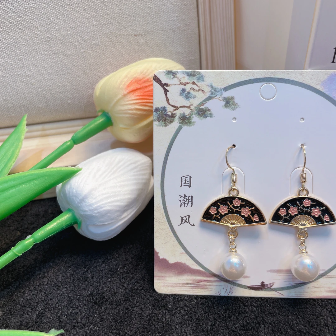 925银亚克力耳饰 925银针 新中式梅花国风汉服配饰蚊香盘耳夹耳饰