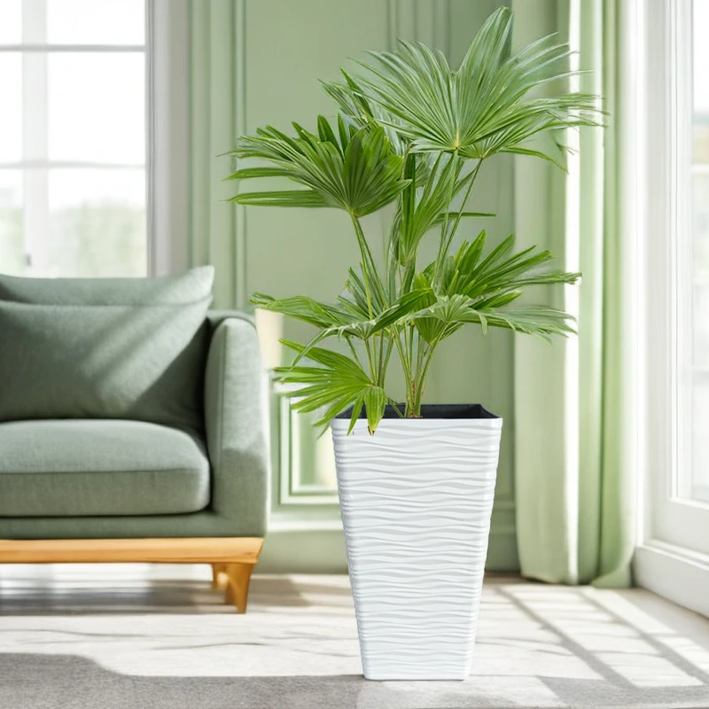 现代简约轻奢装饰仿陶瓷树脂白色客厅室内绿植落地高深塑料大花盆