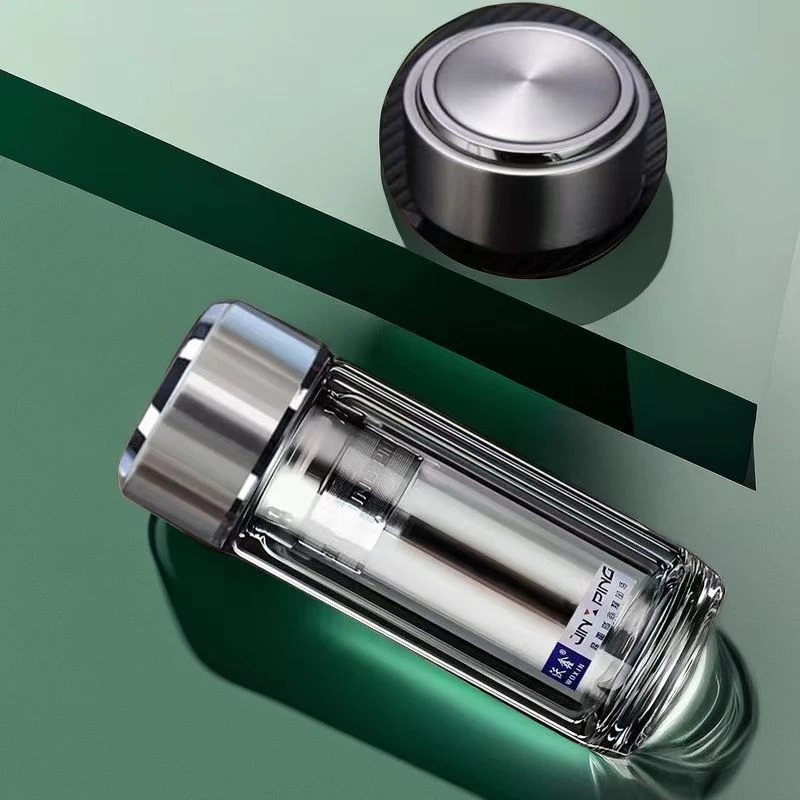 高硼硅厚玻璃茶杯茶水分离玻璃杯印字双层玻璃水杯耐高温刻字防爆