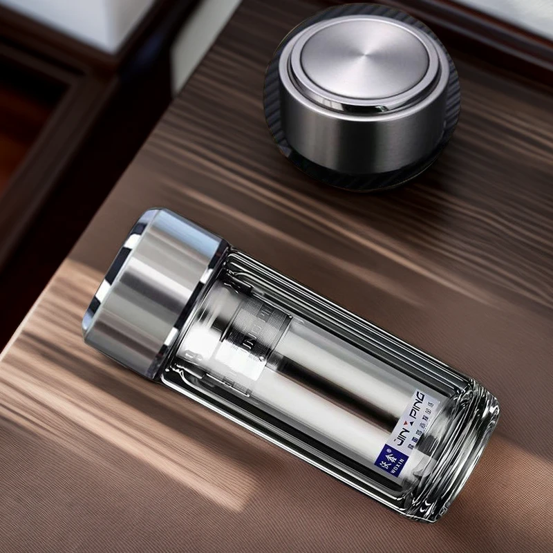 高档透明茶水杯高硼硅玻璃茶杯过滤家用车载防爆水杯男士茶水杯