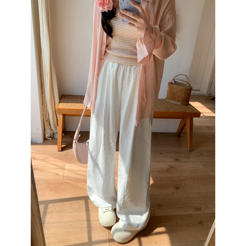 白色肌理感冰丝山本裤女夏季薄款2024新款慵懒垂感高腰阔腿裤拖地