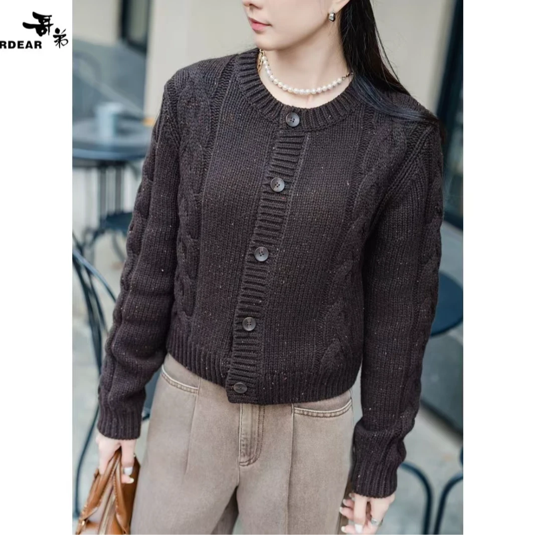 GIRDEAR/哥弟新款简约气质百搭圆领针织短款开衫外套女 1499250