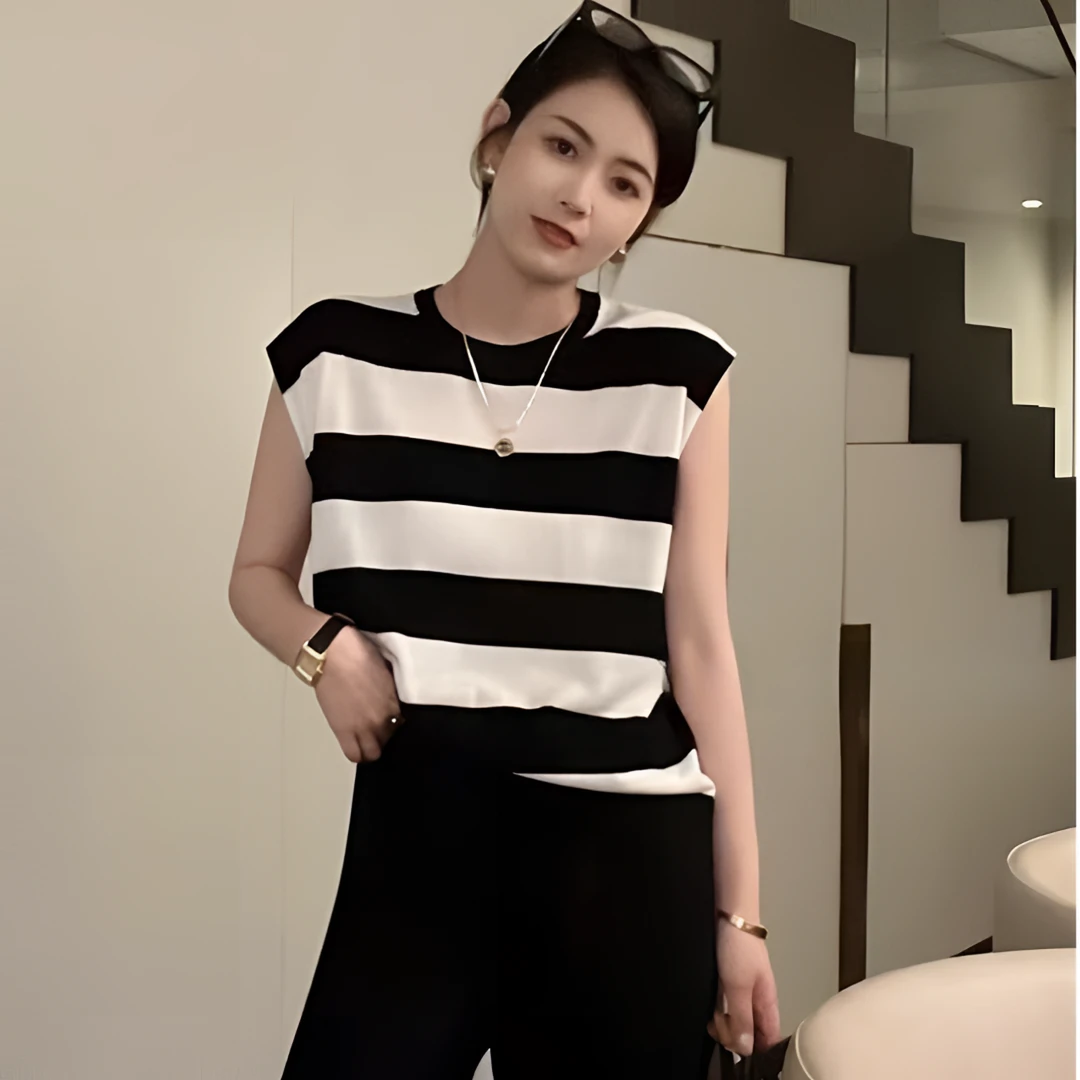 福利--拍下选择对应的编码--条纹无袖休闲时尚显瘦背心女