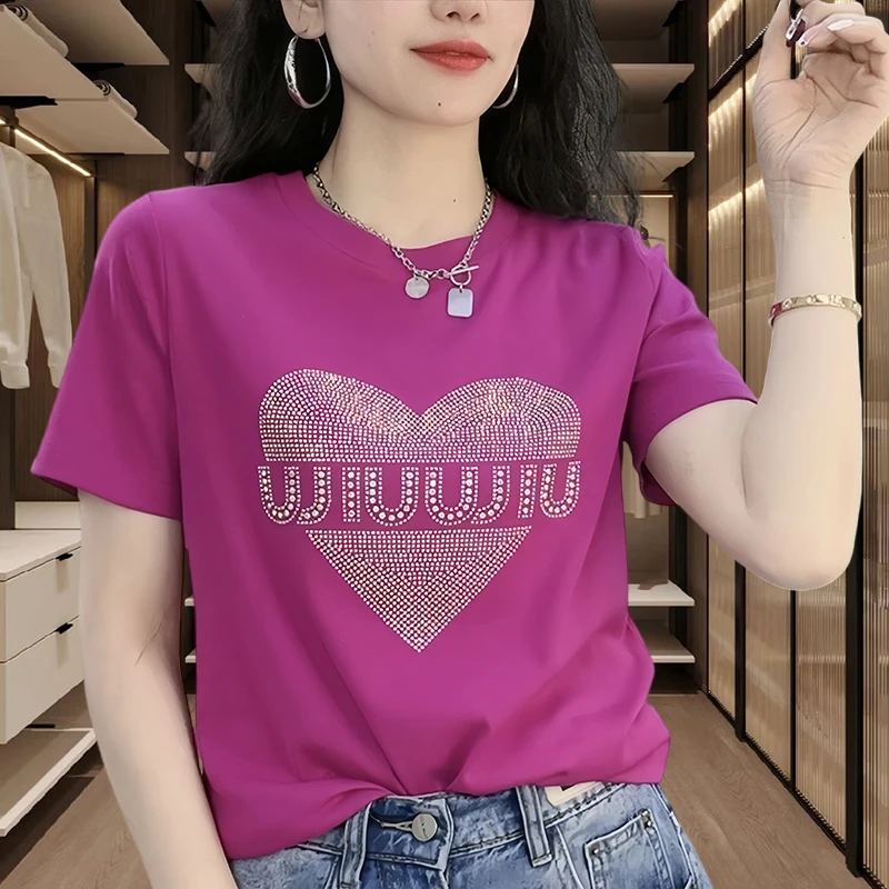 网红爆款纯棉字母圆领短袖t恤女装夏季胖妹妹减龄遮肉爱心上衣潮