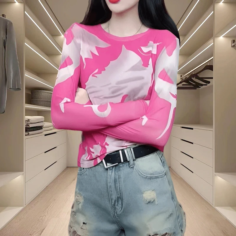 秋季上档次小众水墨画打底衫长袖T恤女装时尚减龄修身别致上衣潮