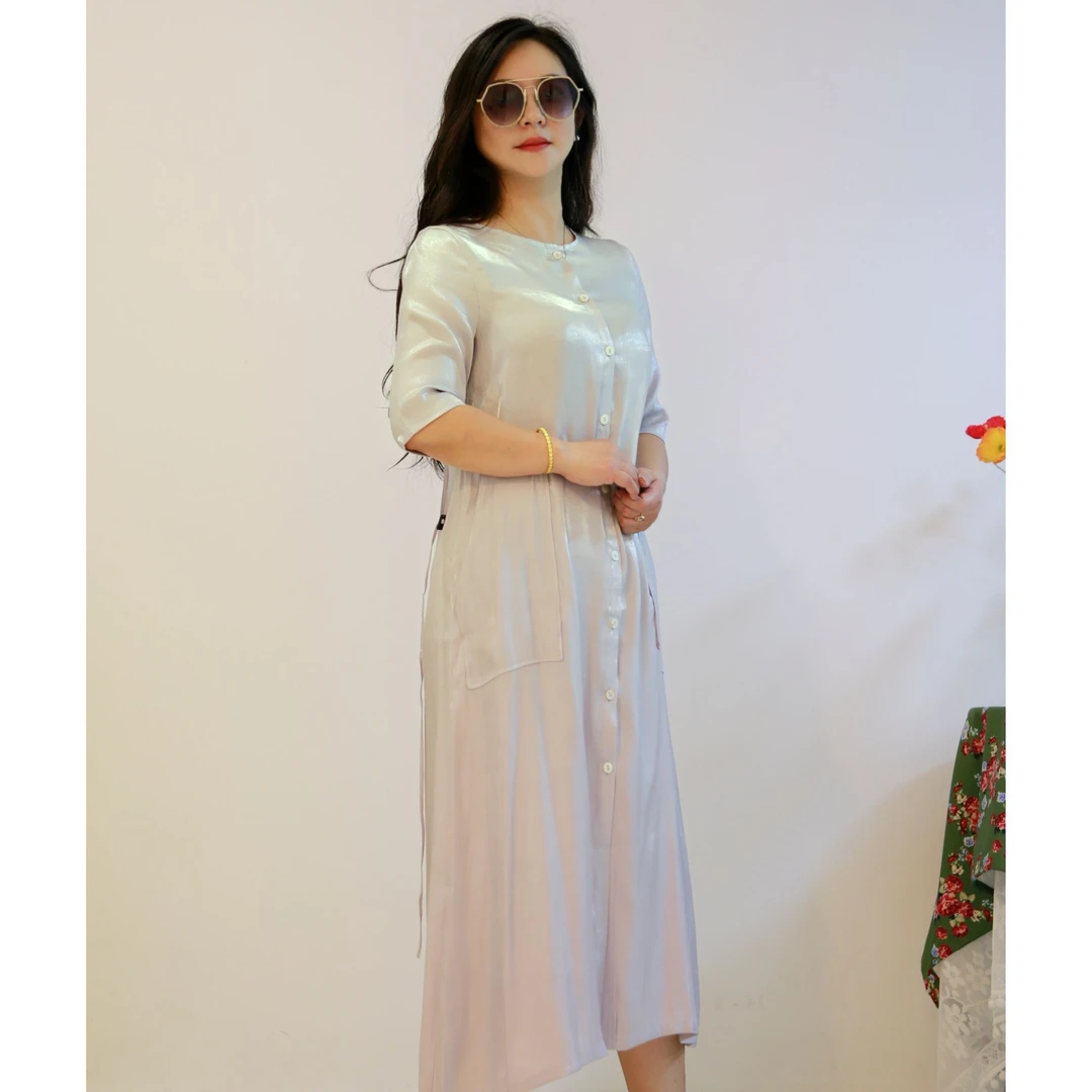 20-60岁女性时尚潮流修身纯色连衣裙薄款速干防晒显瘦春夏气质