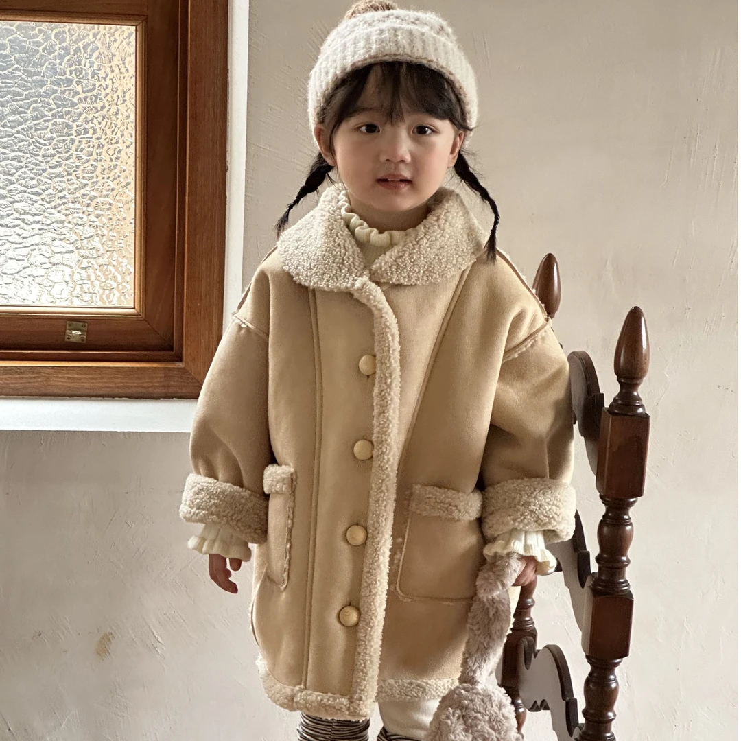 【启萌】24秋冬新麂皮绒毛绒保暖长外套加厚韩版男女童C4W125