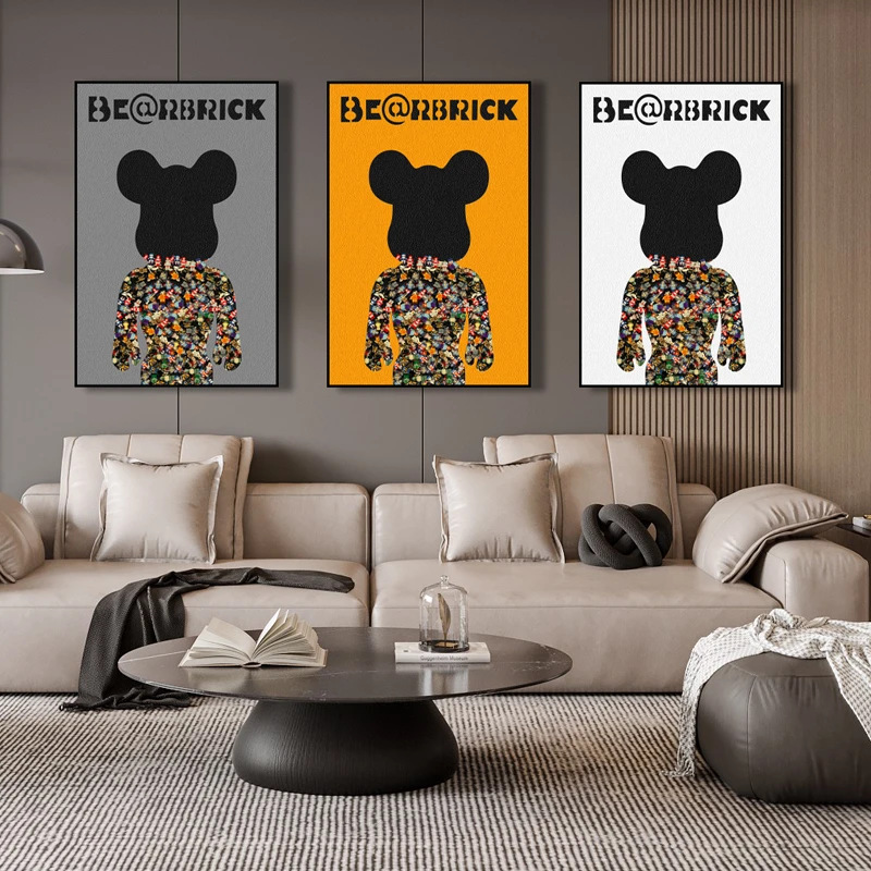 BE@RBRICK三联-正版bearbrick积木暴力熊玄关挂画客厅组合画