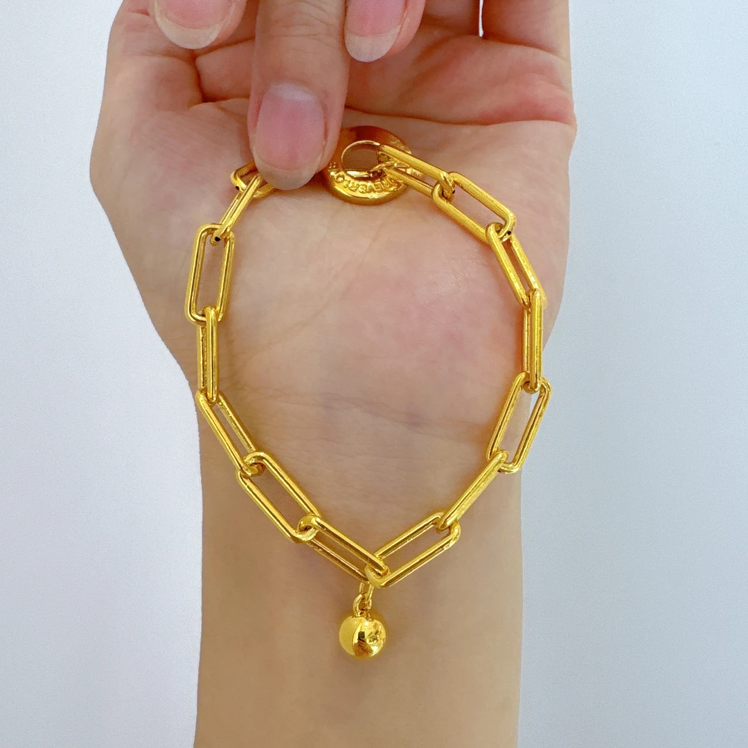 8026 足金5D无氢精品工艺 回形针OT扣手链大气时尚黄金手链女