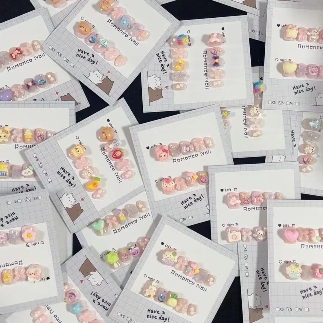 【301-313】纯手工穿戴甲默认微瑕可可爱爱短圆长短网红款春夏ins风