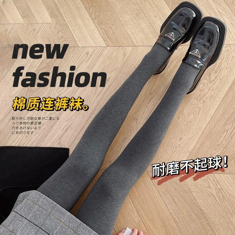 加绒打底裤女春秋季内外穿高腰灰色薄绒踩脚保暖棉秋裤加厚连裤袜