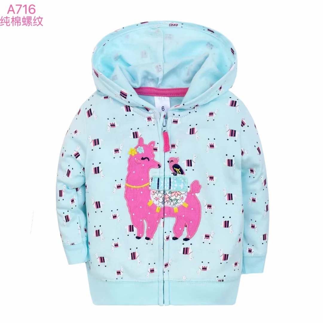 儿童外套女童纯棉时尚，长袖卡通休闲小童带帽外套花开衫童装上衣