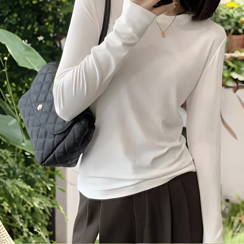 毛针织衫修身长袖纯色时尚白色百搭打底衫圆领春秋显瘦内搭上衣