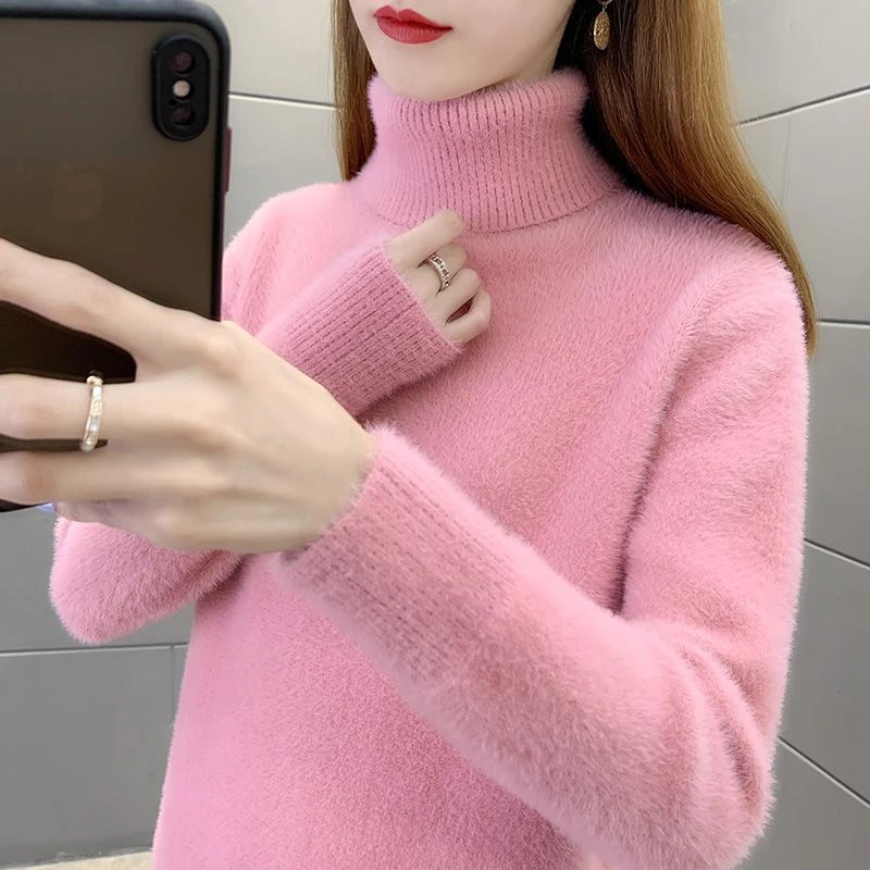 加厚半高领毛衣女秋冬季新款拼色时尚洋气气质内搭打底针织衫上衣