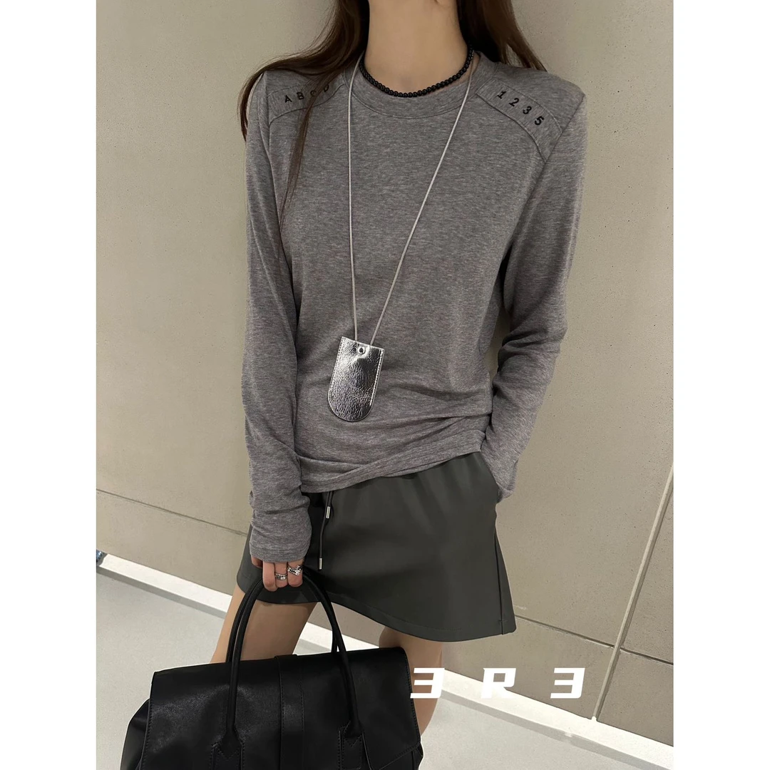 3R3-肩部拼接字母印花长袖T恤（福利）#5791