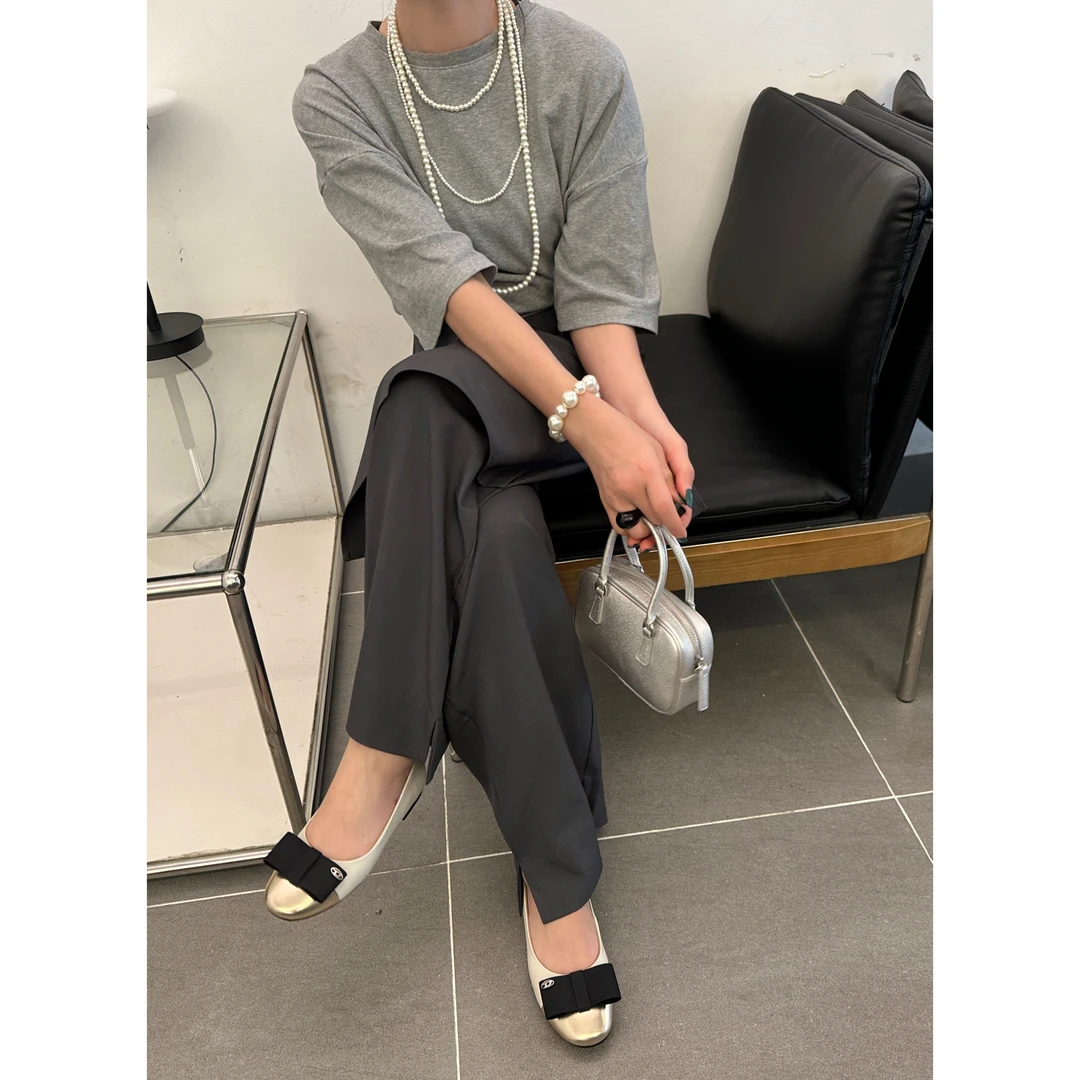 法拉姿-小香风拼色蝴蝶结浅口单鞋#638898