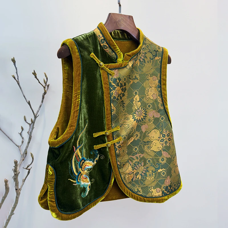 拉贝碧 宋锦香云纱拼接桑 蚕 丝金丝绒双面穿马甲