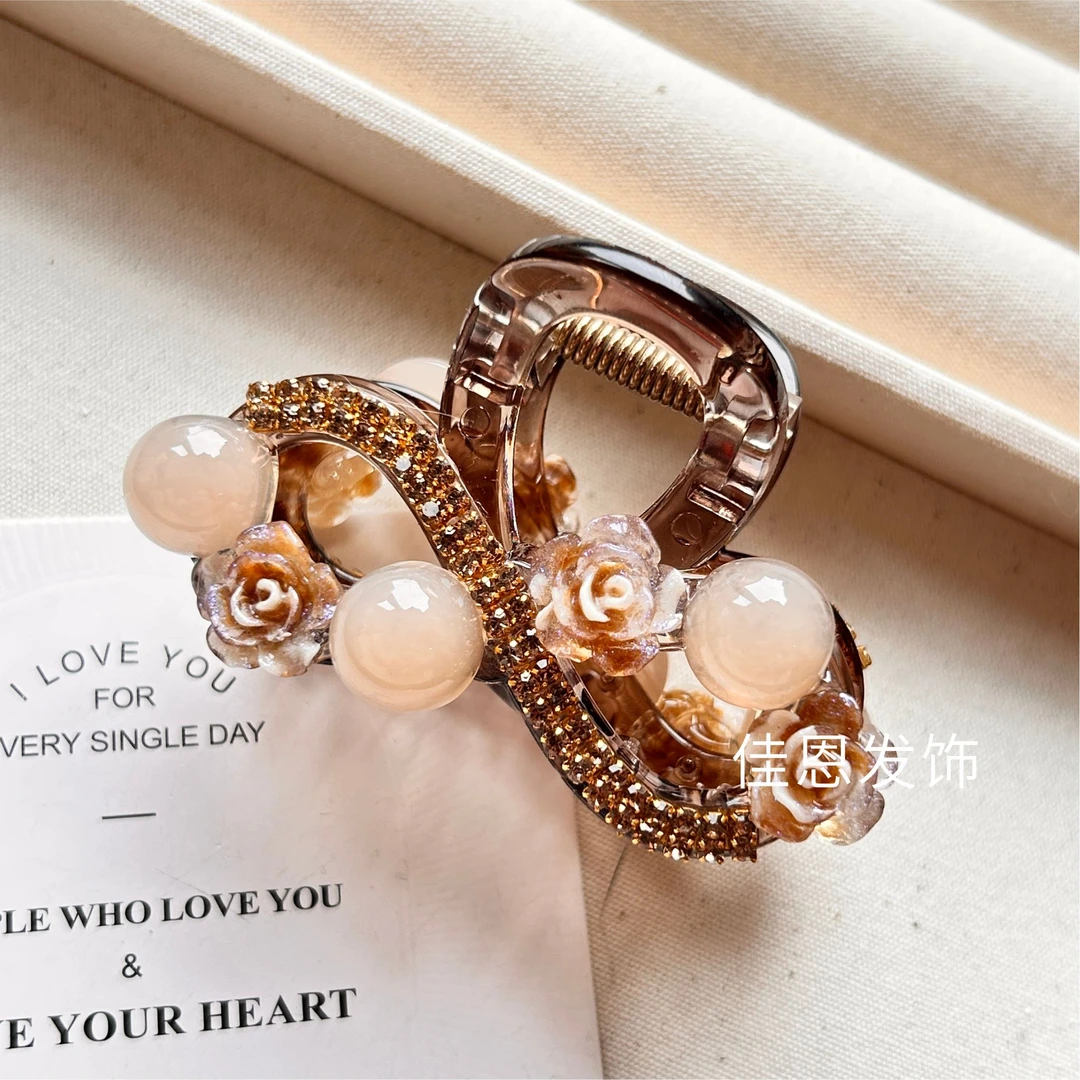 【992】六公分炫彩玫瑰抓夹后脑勺发饰半扎高马尾拼接网红气质时尚