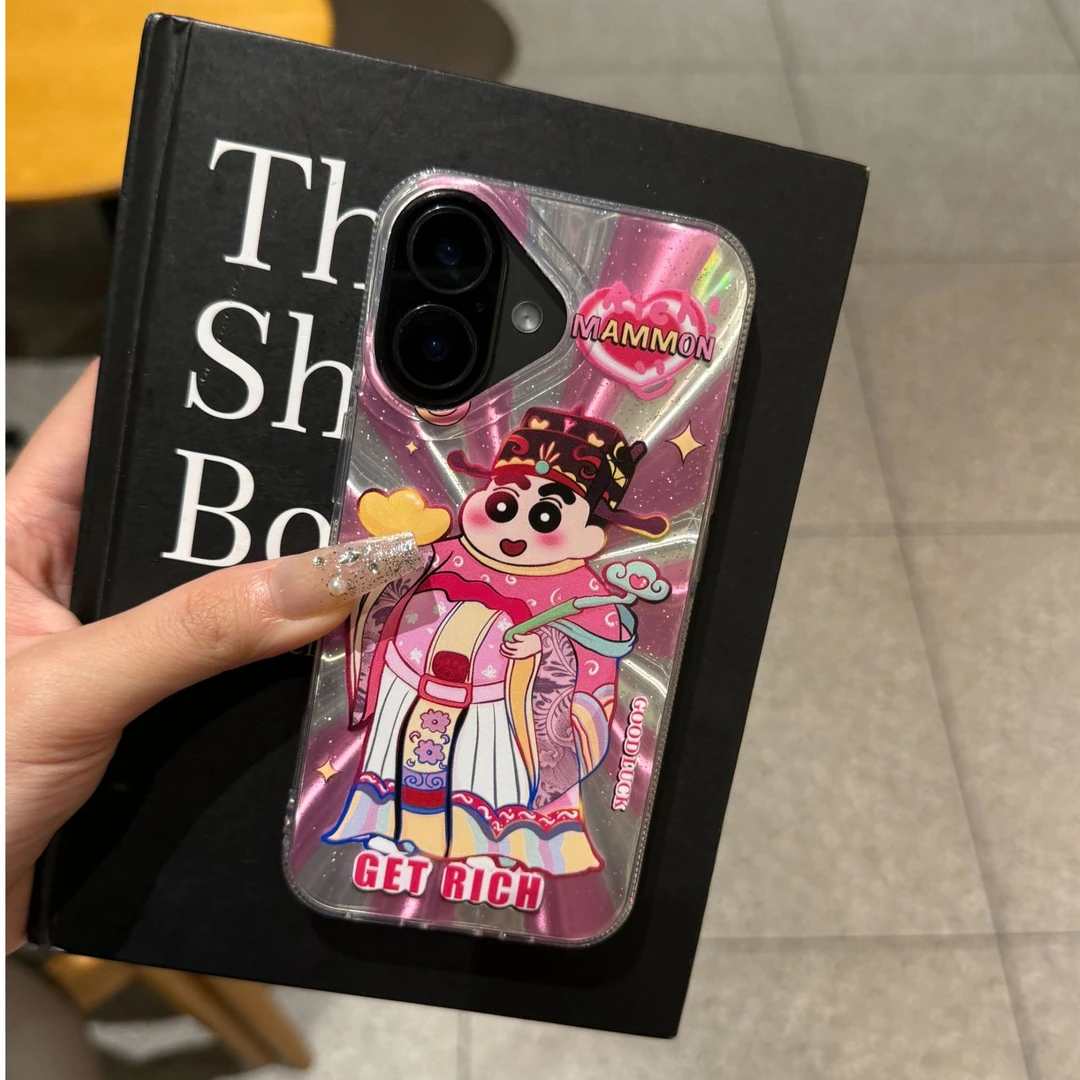 蜡笔小新财神适用iPhone15/16promax苹果13极光烟花14手机壳11/12