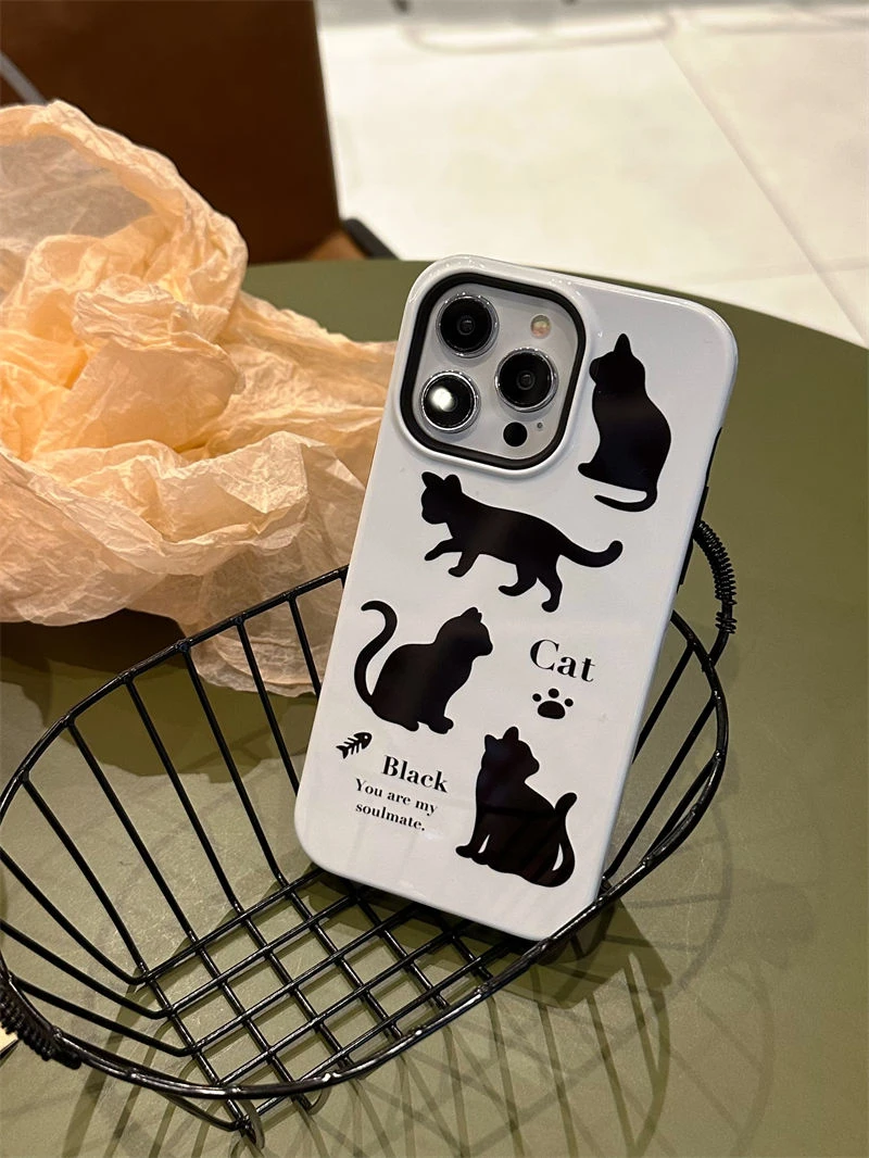 ins甜酷黑猫苹果14手机壳菲林二合一iPhone13promax大孔12卡通11